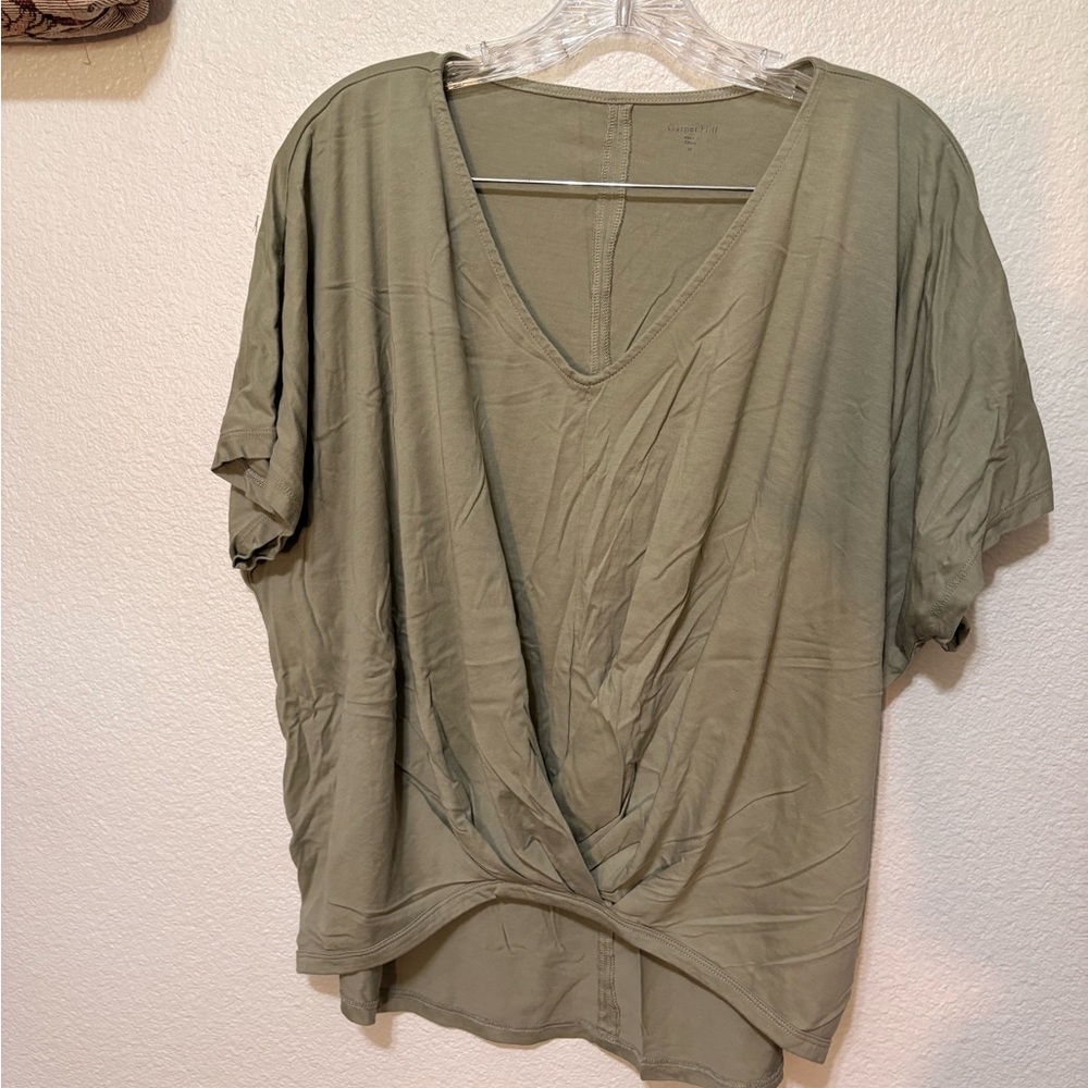 Garnet Hill Green Dolman Sleeve Asymmetrical Blouse
